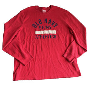 Old Navy Men’s Plus Size 3XL Navy Blue Red Long Sleeve Waffle Knit Pullover Soft